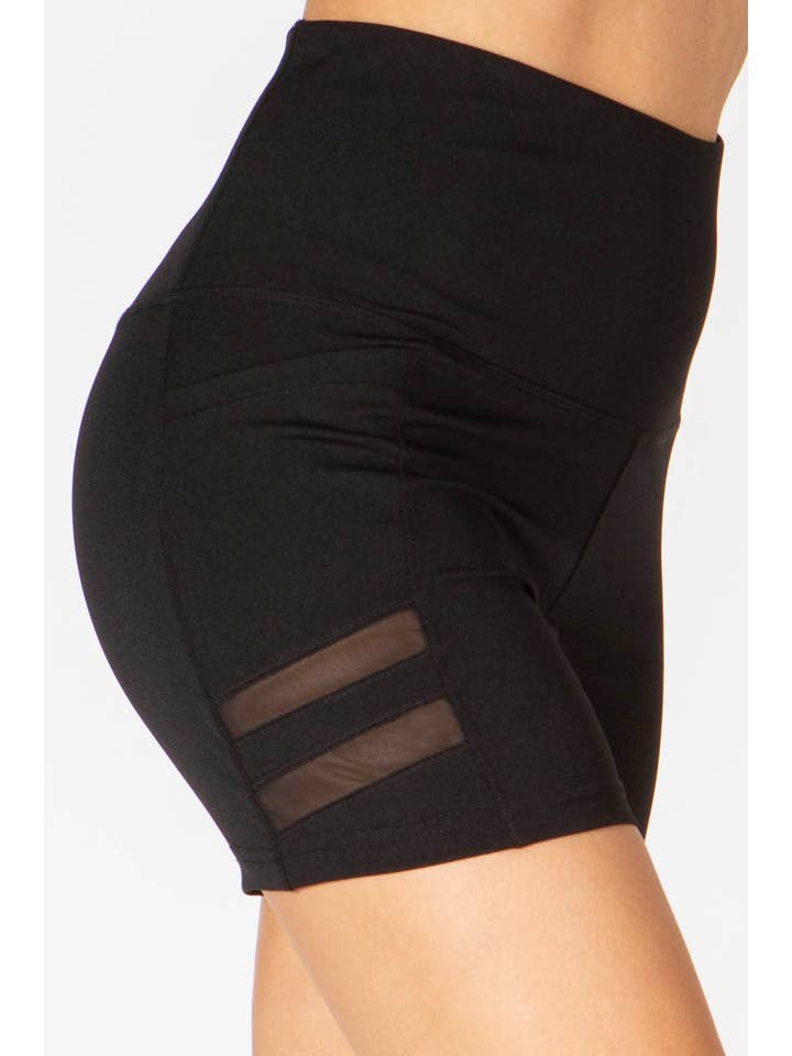 Black Plus Size High Waist Biker Shorts With Side Mesh Pockets for wholesale on Faire