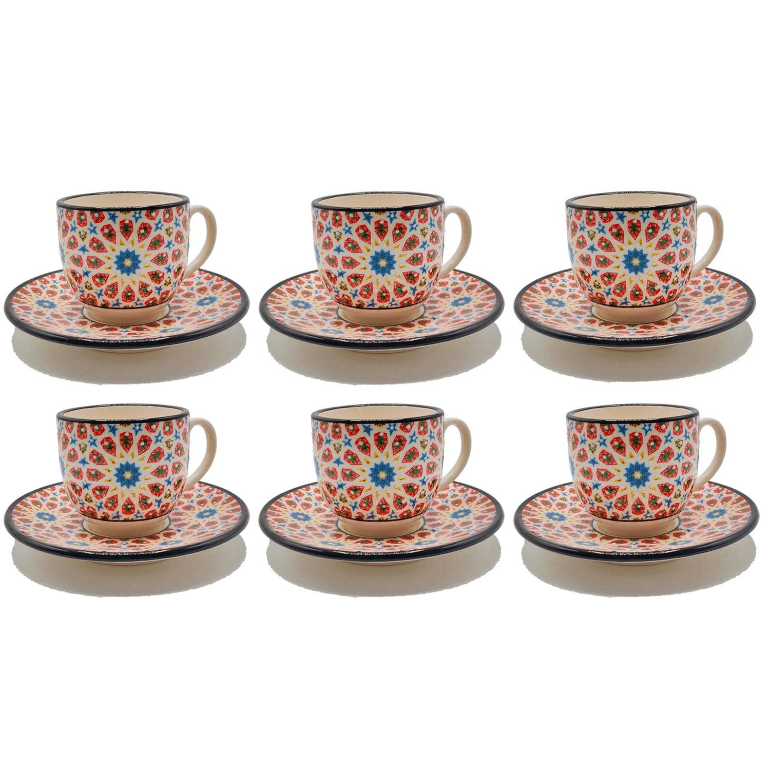 Etnico del Mondo - Wholesale Coffee/Tea Cup - Set of 6 Decorated Turkish Ceramic Coffee/Cappuccino Cups #27