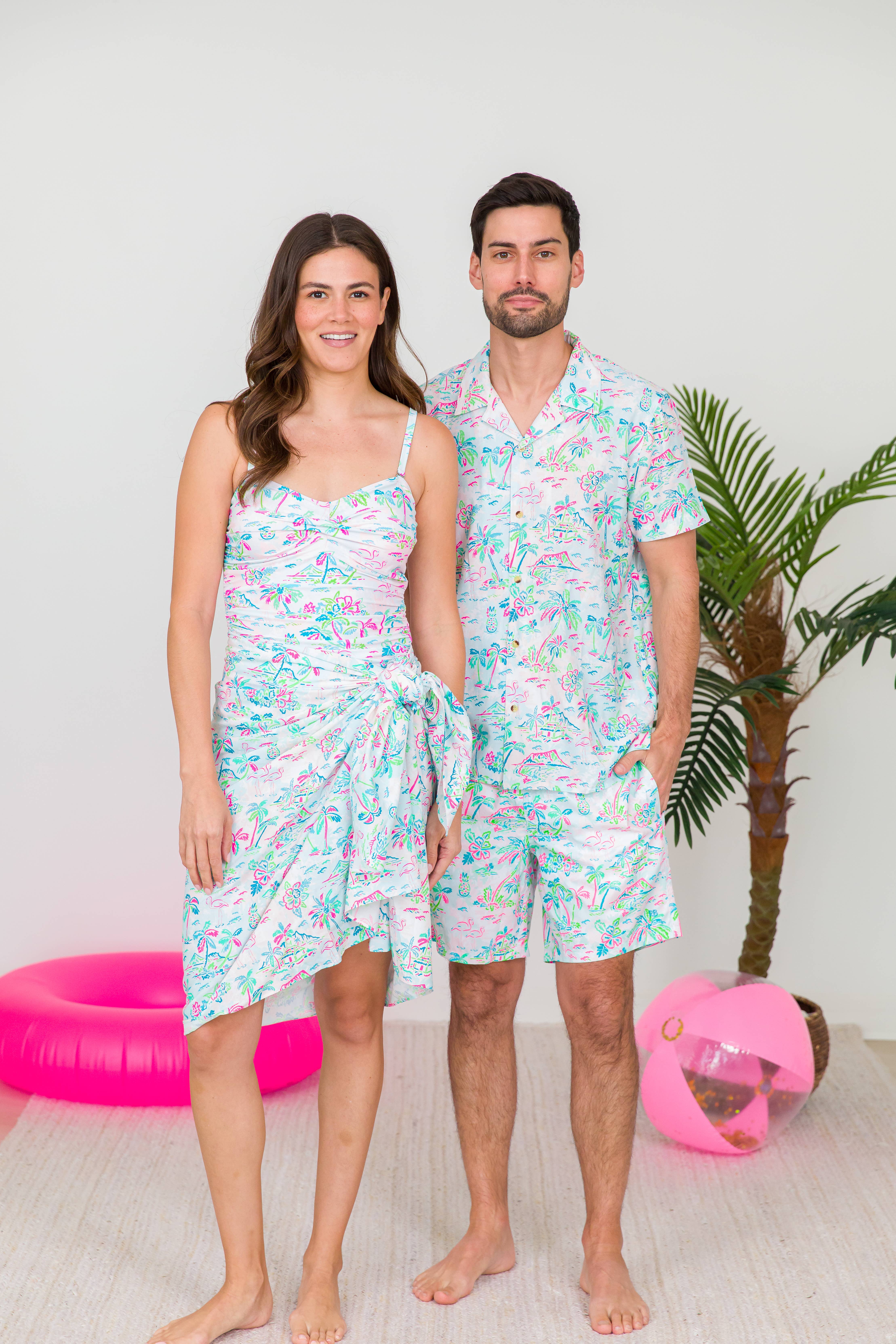 Blanco Bañador tropical de resort para hombre de venta al por mayor en Faire4