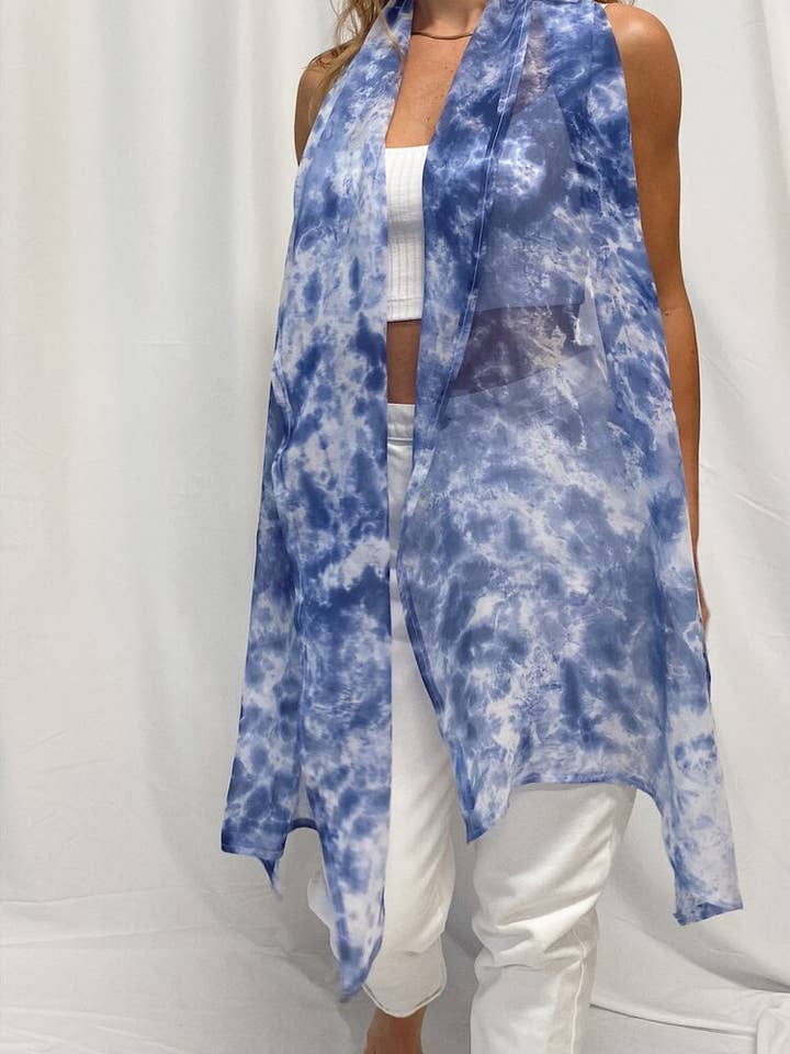 Blue Cloud Silk Chiffon Scarf for wholesale by Explore Designs By Emelia Prince Ruyle