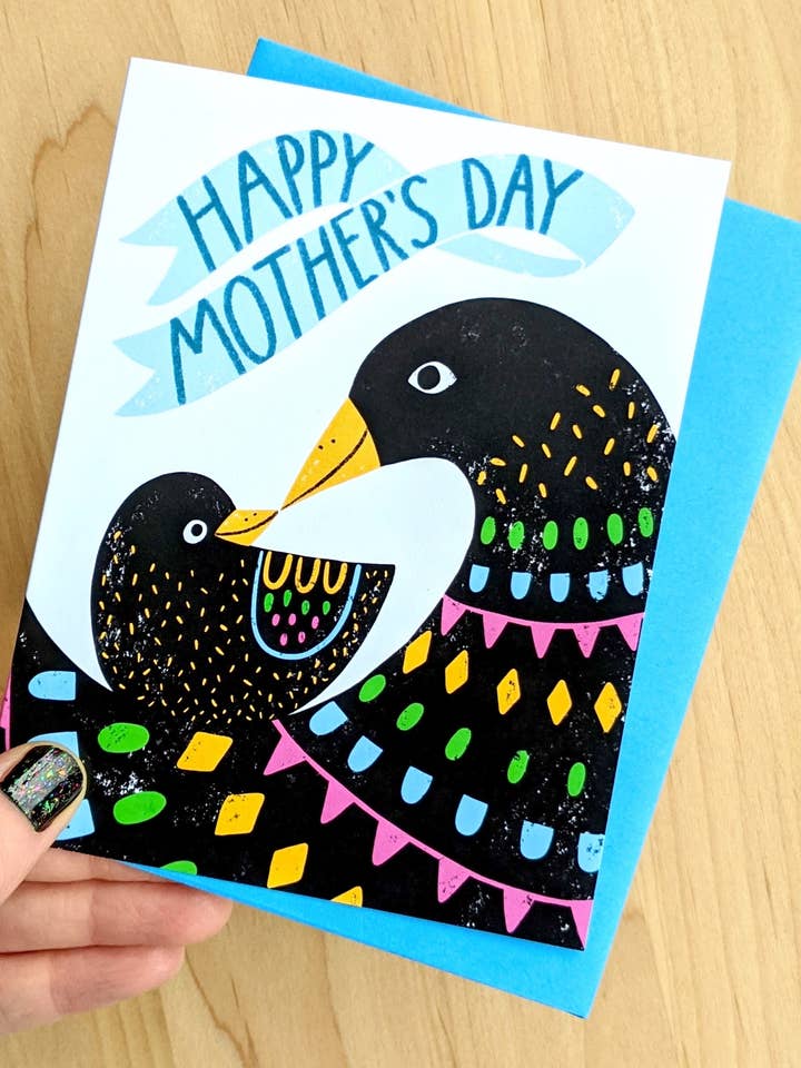 Happy Mother's Day birds card - blank inside - cute - colors for wholesale by Stephanie Brachmann Studios (formerly Rhino Sky Creations)