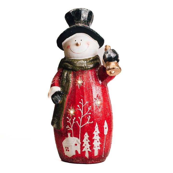 Pupazzo di neve rosso con luci LED — Decorazioni natalizie, festive per la vendita all'ingrosso da parte di A Cheerful Giver