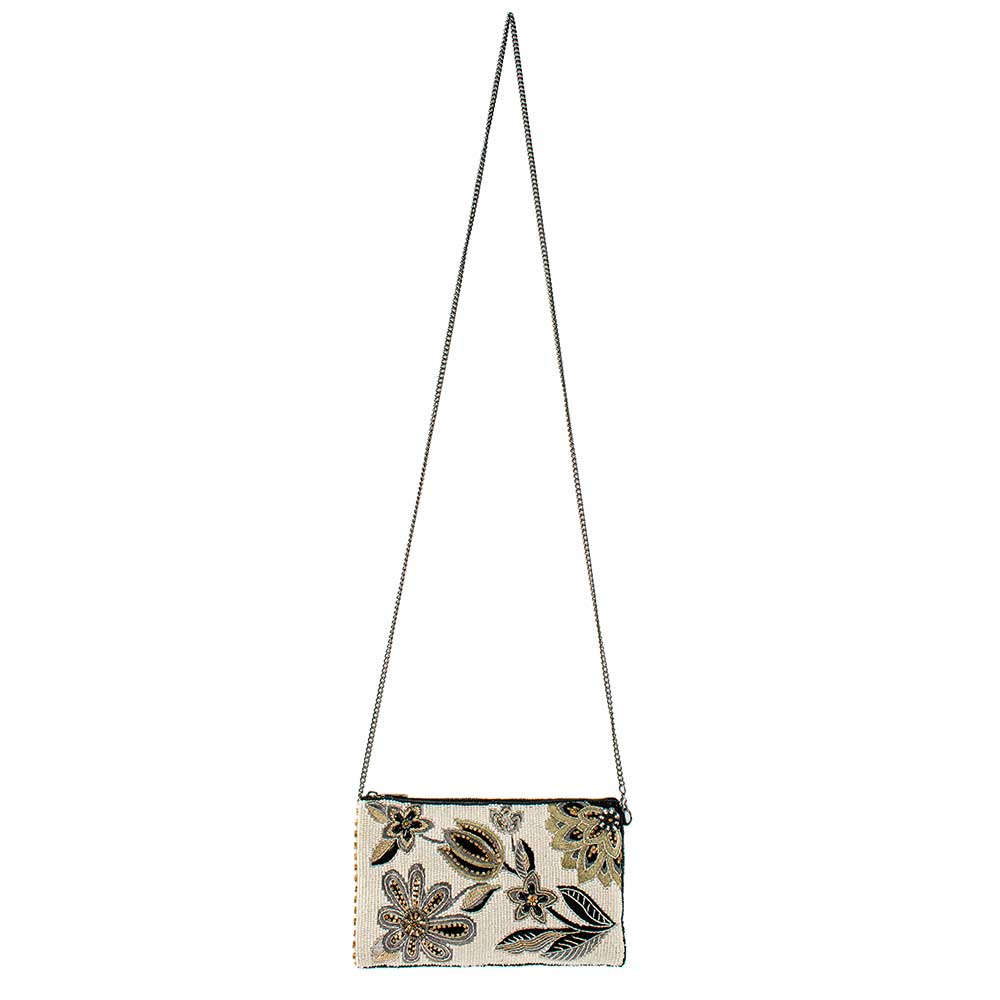Mary Frances Accessories - Wholesale Crossbody Bag - Women's - Breezy Beaded Black Ivory Floral Crossbody Phone Bag6