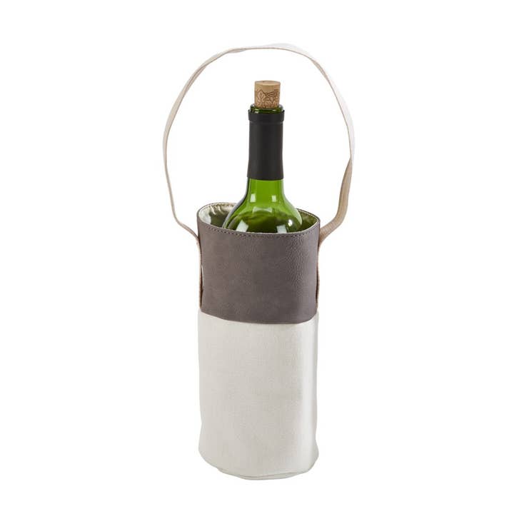 Leatherette & Canvas Grey Wine Tote for wholesale by Creative Gifts International Inc.