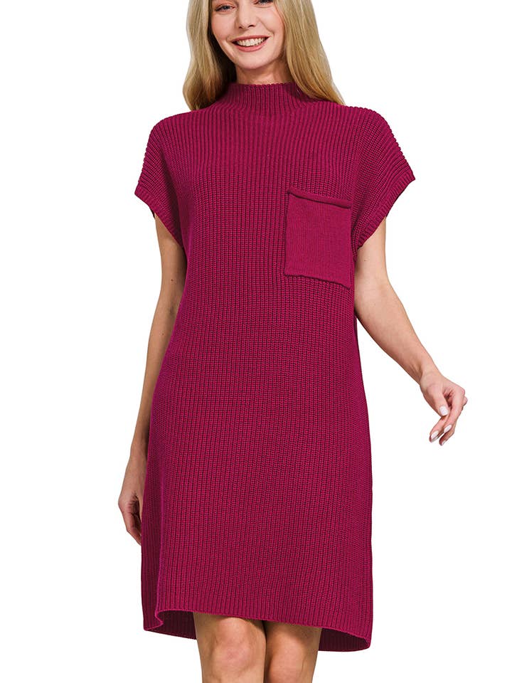 .1109 Mock Neck Short Sleeve Sweater Dress With Pocket SI-27229 for wholesale by 42POPS