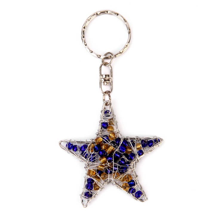 Game Day nøglering stjerne frø perle tråd i blåt guld for engroshandel hos Erik & Mike
