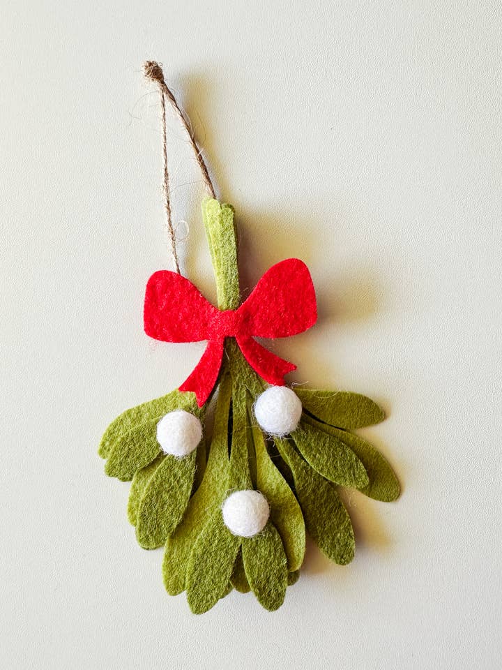 Felt Mistletoe with Red Bow and White Berries for wholesale by Resa Curbo Creative