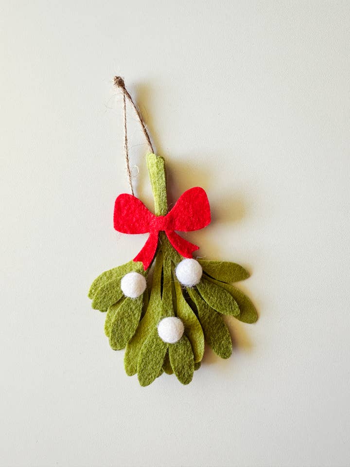 Felt Mistletoe with Red Bow and White Berries for wholesale by Resa Curbo Creative