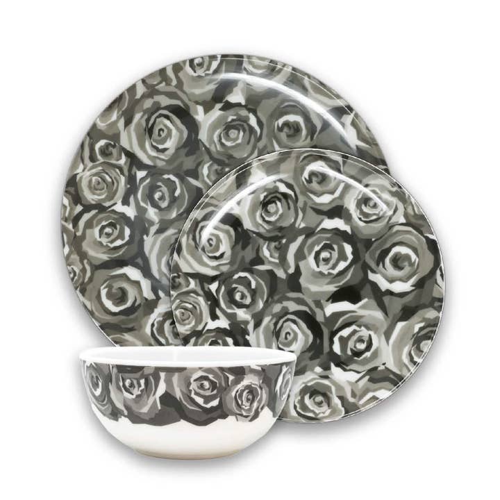 Set di Avvio Rose in Scala di Grigi - Servizio da 12 Pezzi per la vendita all'ingrosso da parte di Elizabeth Sutton Home
