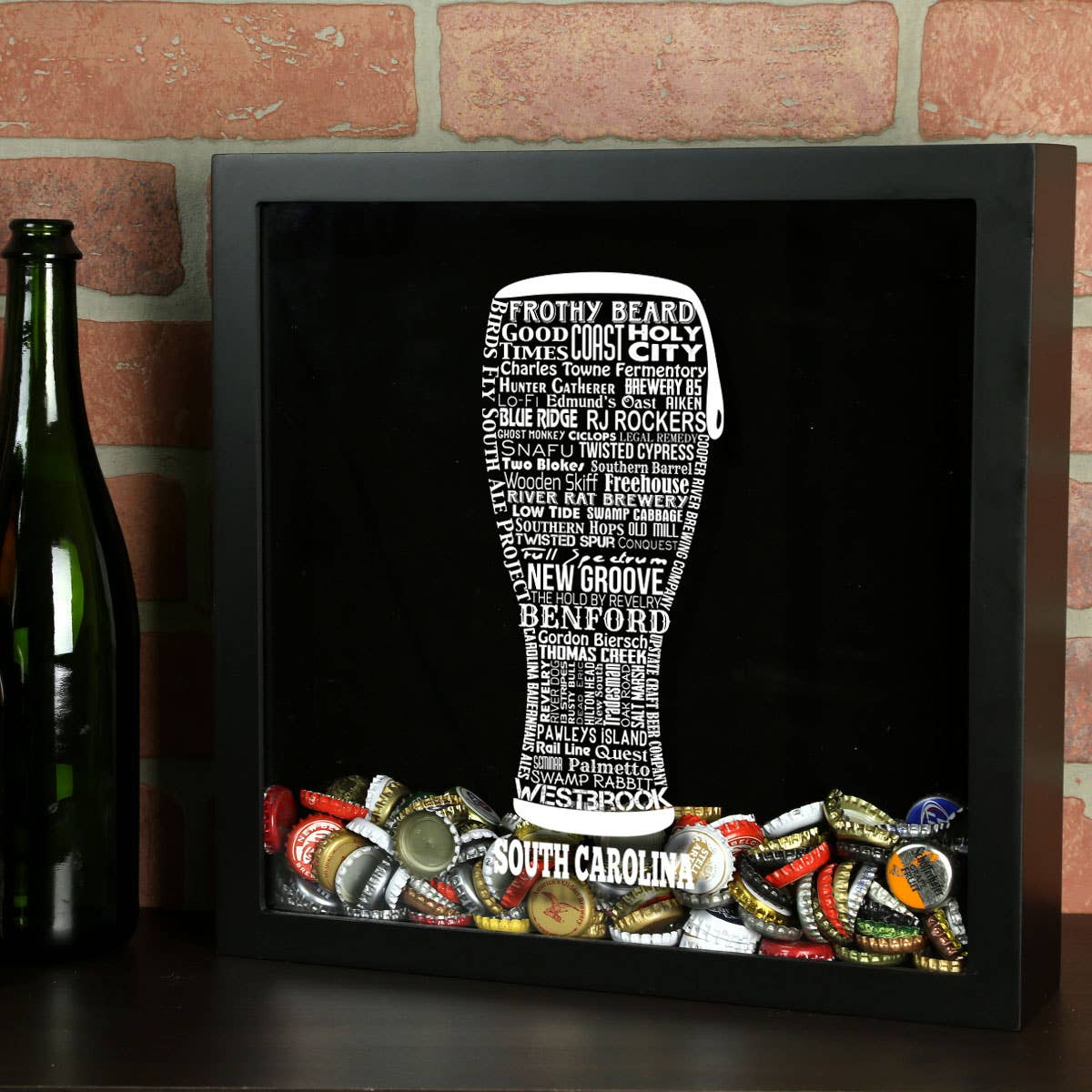 Torched Products - Vendita all'ingrosso Decorazione da parete 3D - State Beer Cap Shadow Box, nero, tipografia della birra artigianale94