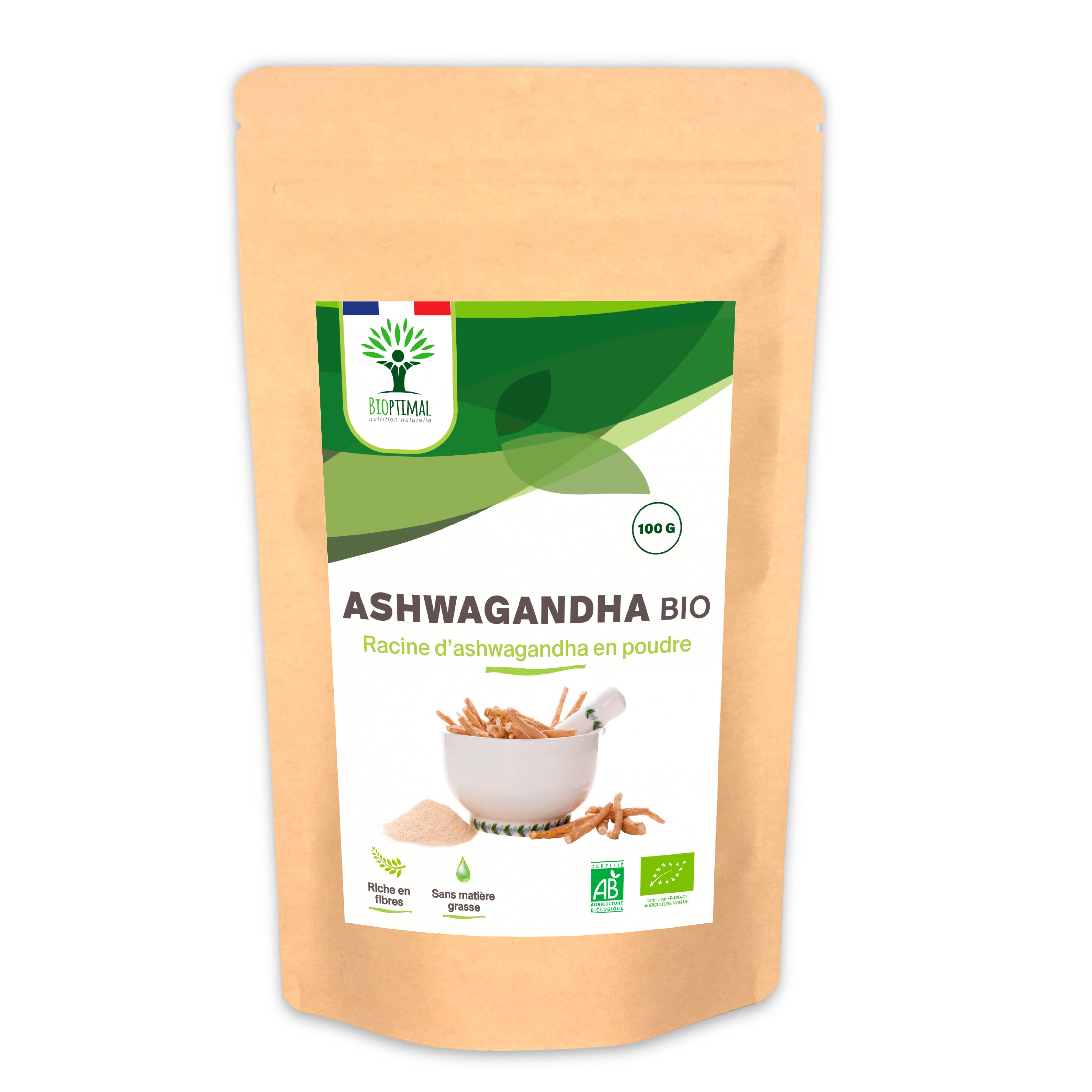 Bioptimal – Proteína/Superalimento em pó por atacado – Pó orgânico de ashwagandha - Embalado na França - Vegano2