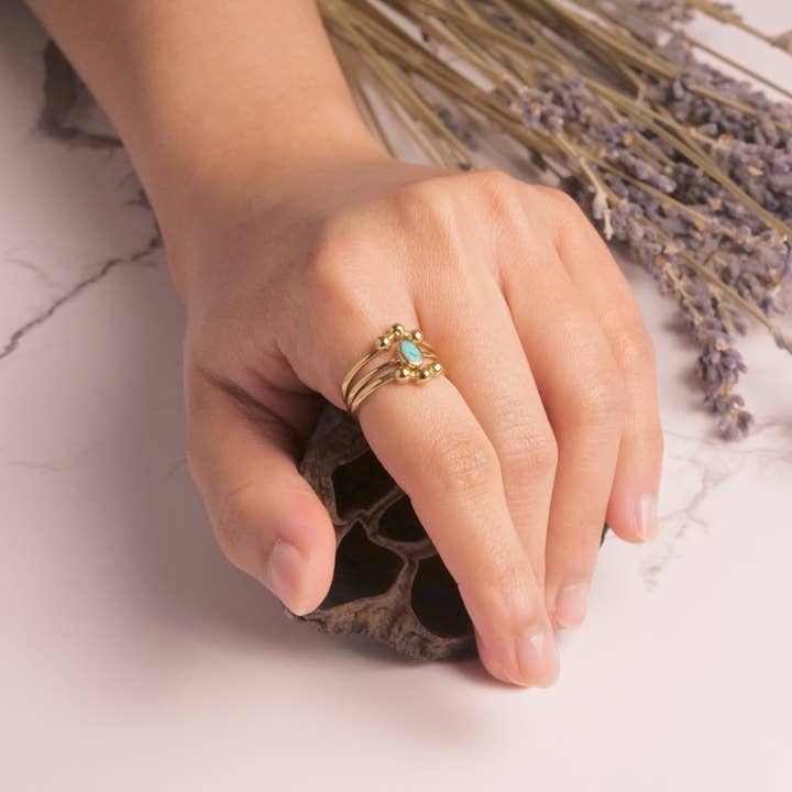 Baizaar - Wholesale Multi-Stone Ring - Spotted Turquoise Stack Ring Set3