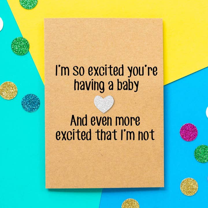 Tarjeta divertida para bebé con texto en inglés «I'm so excited you're having a baby» para venta al por mayor de BETTIE CONFETTI