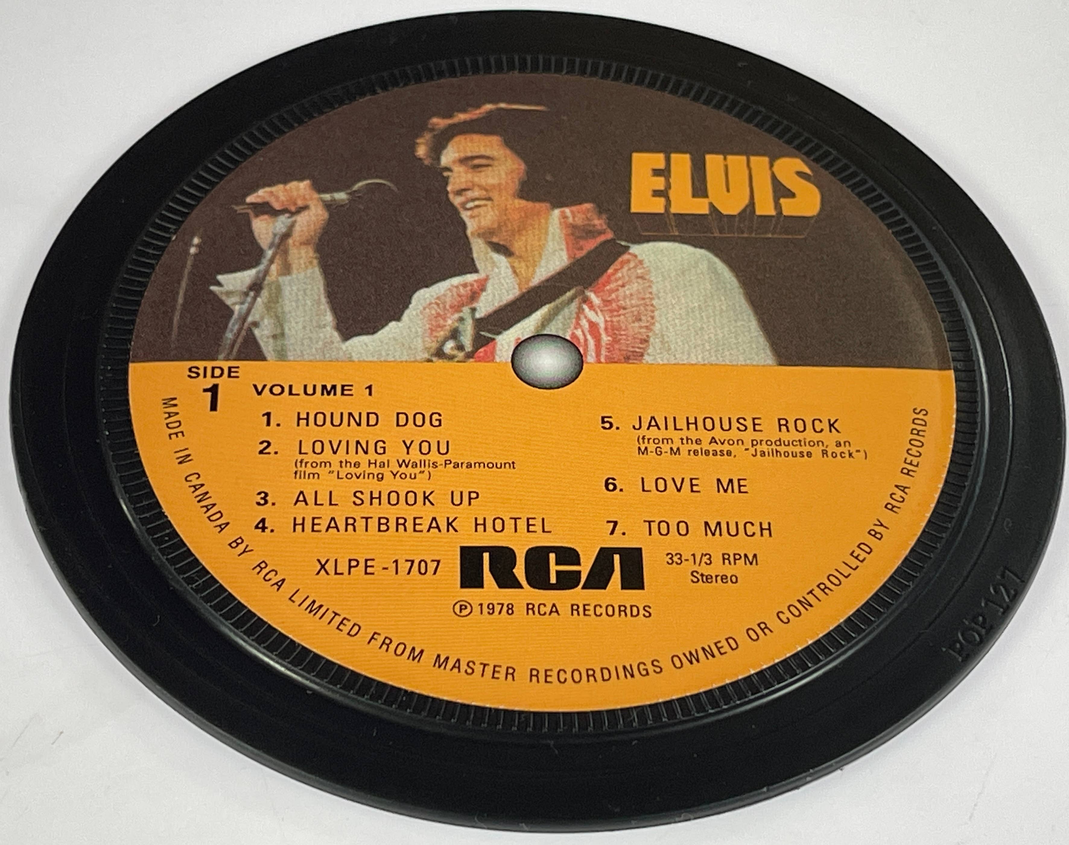 Popsters – wholesale Coasters – Elvis Presley Record label coasters. 5 in a box. Popsters.5