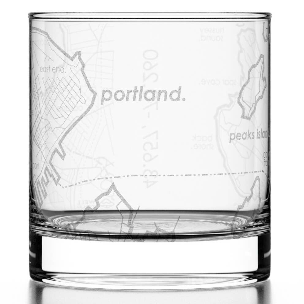 Well Told - Wholesale Cocktail/Liquor Glass - Portland, ME City Map - Etched Whiskey Rocks Glass0