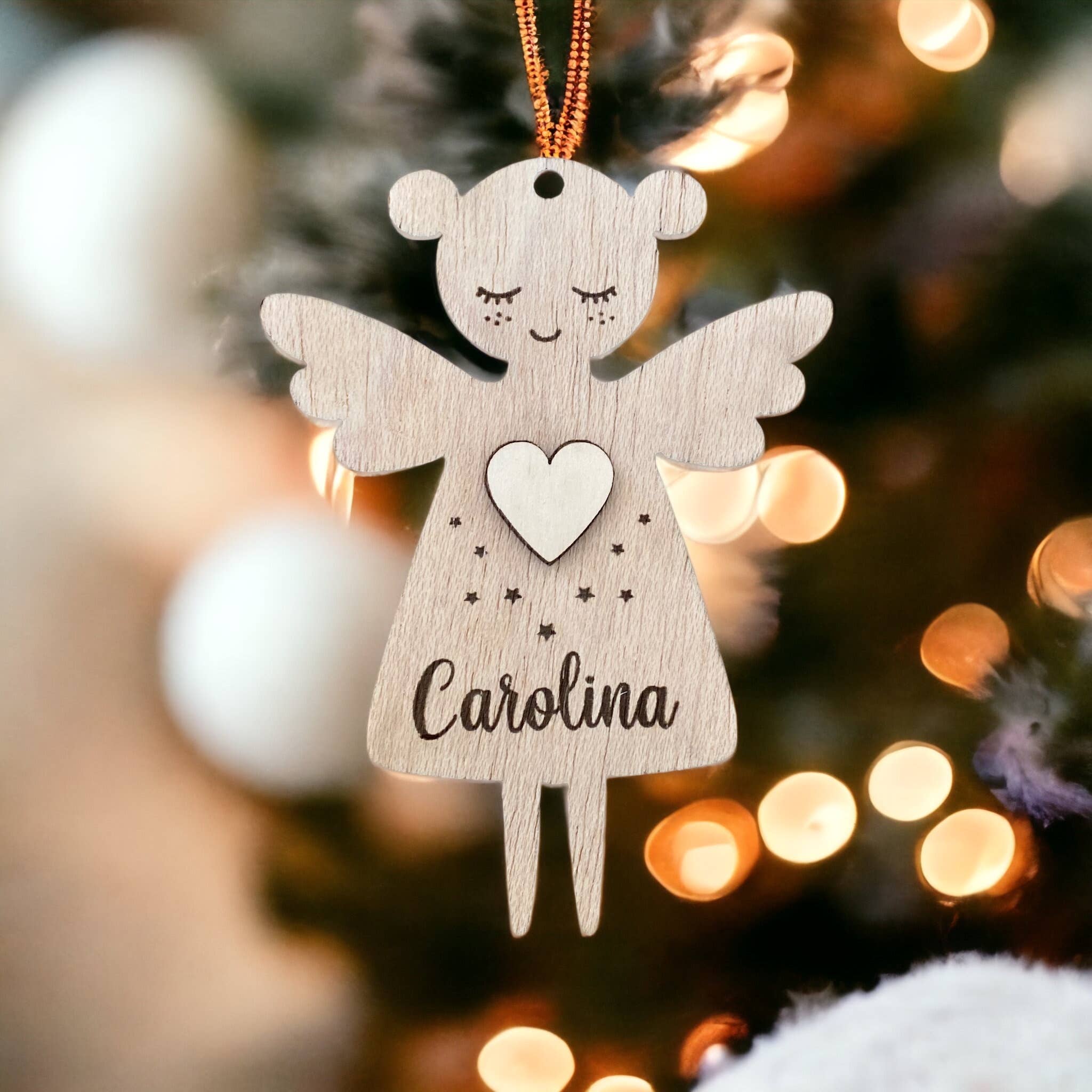 BeGenuine - Wholesale Ornament - Angel Wooden Ornament Personalized with Name Girl Keepsake 3