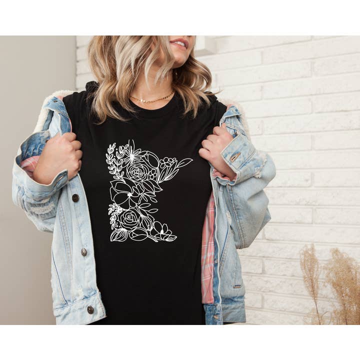 Autumn Rose Co. - Wholesale Screen Printed T-Shirt - Women's - Minnesota Floral Tee, Minnesota Graphic Shirt, MN Tees1