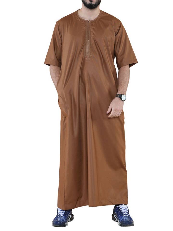 Infinity Leather (Upperclass Fashions Ltd) - Vente Peignoir – homme - Thobe pour homme islamique marocain et saoudien avec fermeture éclair – Robe kaftan arabe