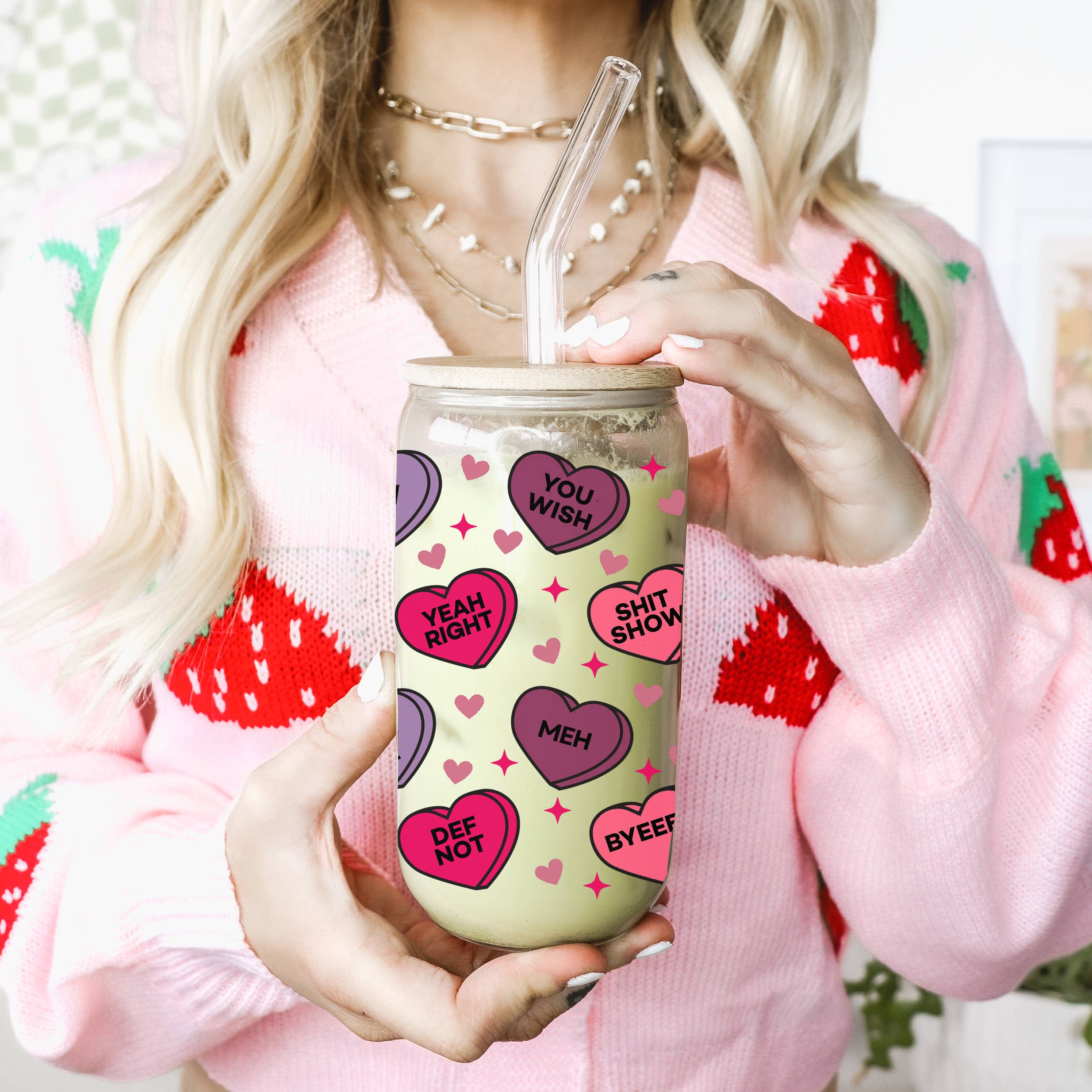 Gia Roma - Wholesale Coffee Mug - Valentines Glass Tumblers Heart Smiley, Galentines Gift Idea21