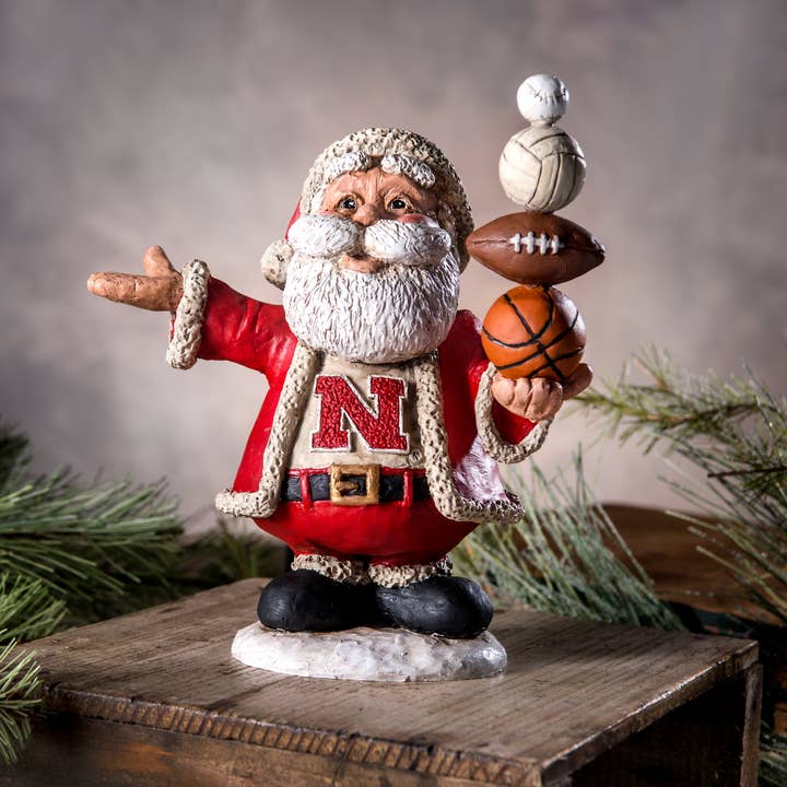 Nebraska Husker Santa 2024 by Bert Anderson for wholesale by J Devlin Glass Art & Bert Anderson Collection