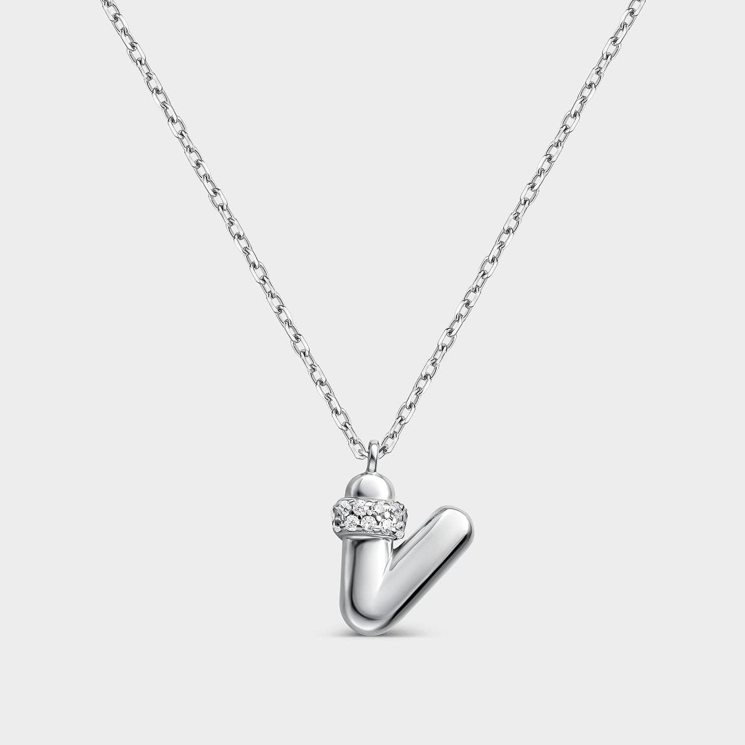 Itemporality - Wholesale Pendant/Charm Necklace - “V” initial necklace with volume, silver and zircon line0