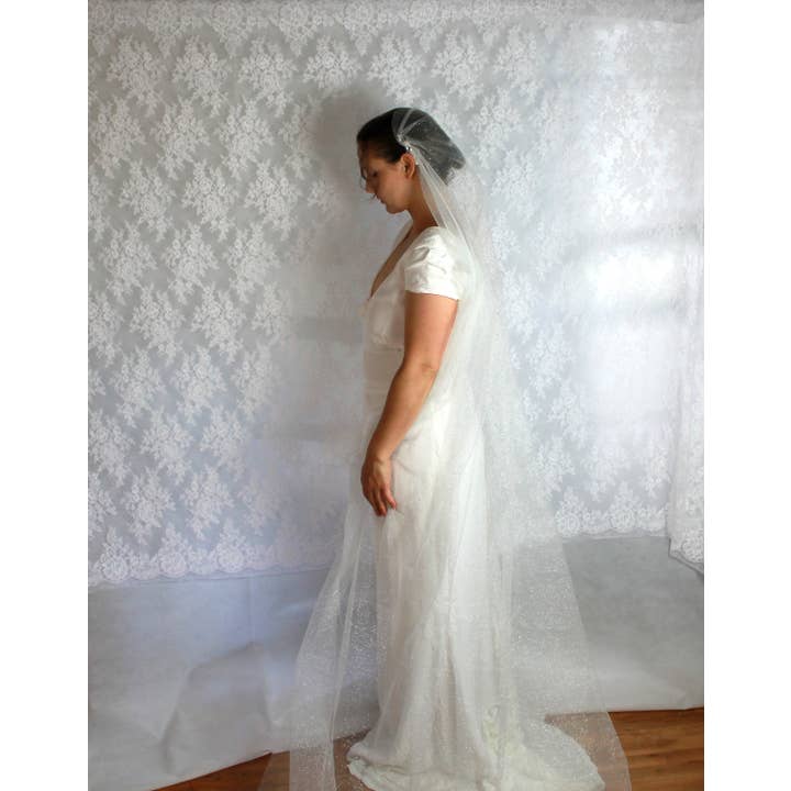 Rose Red Bridal - Wholesale Veil - Women's - Juliet Cap Wedding Veil / Vintage 1920S Style Glitter Tulle