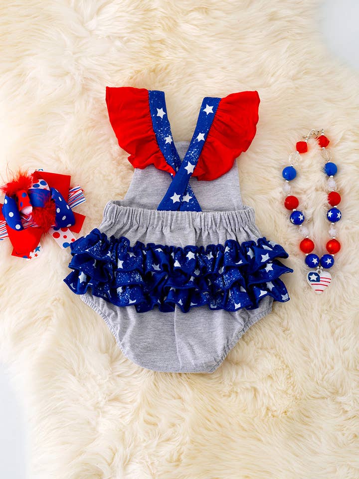 Kids Charm Online - Wholesale Bodysuit (Non-Footed) - Baby - In God we trust, gray USA flag printed onesie. RPG40440 SOL