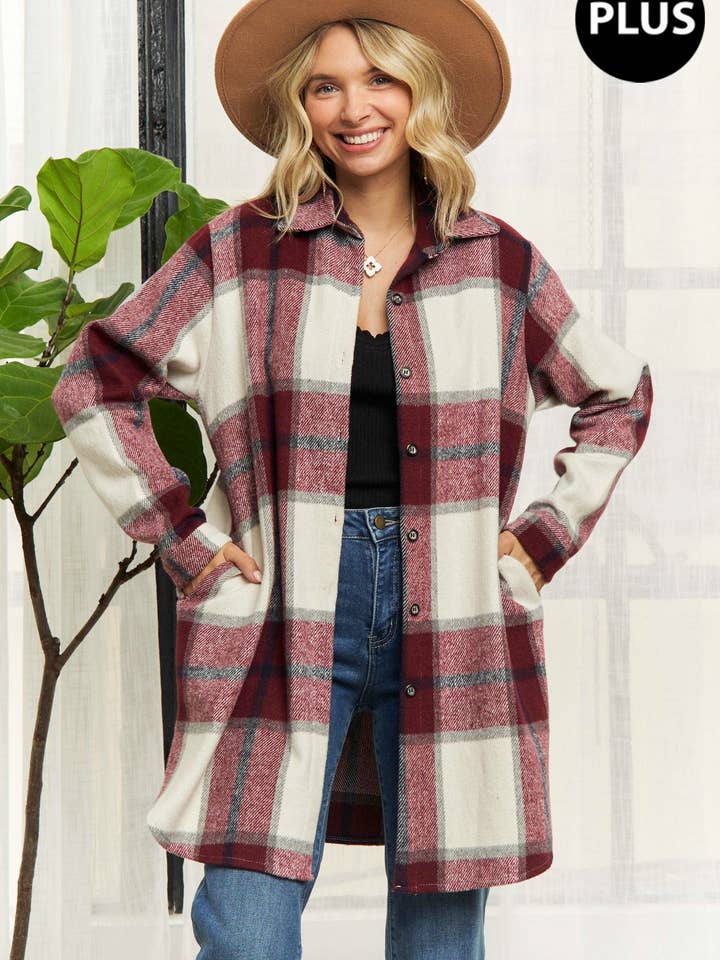 PLUS FLANEL SHACKET MET ZAK - LEJ2587X voor wholesale door Madelyn