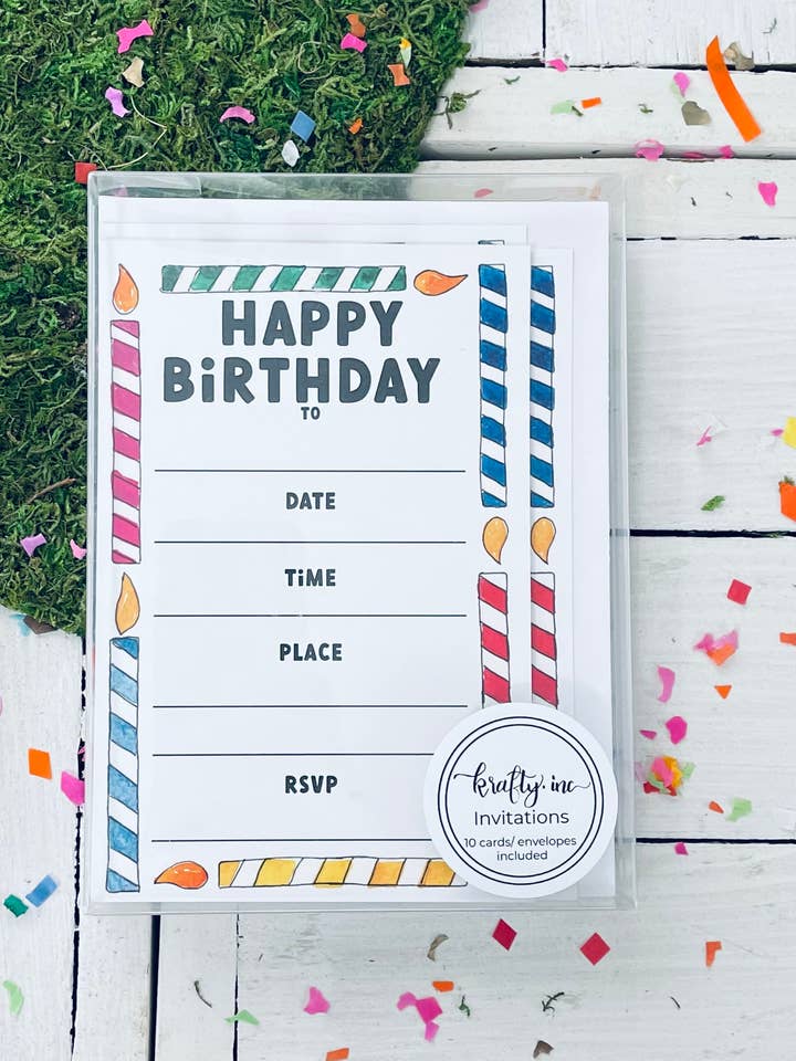 Colorful Candle Birthday Invitations for wholesale by Krafty Inc