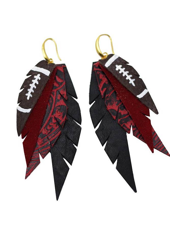 Layered Leather Football Earring - Red Black for wholesale by The Supply Society