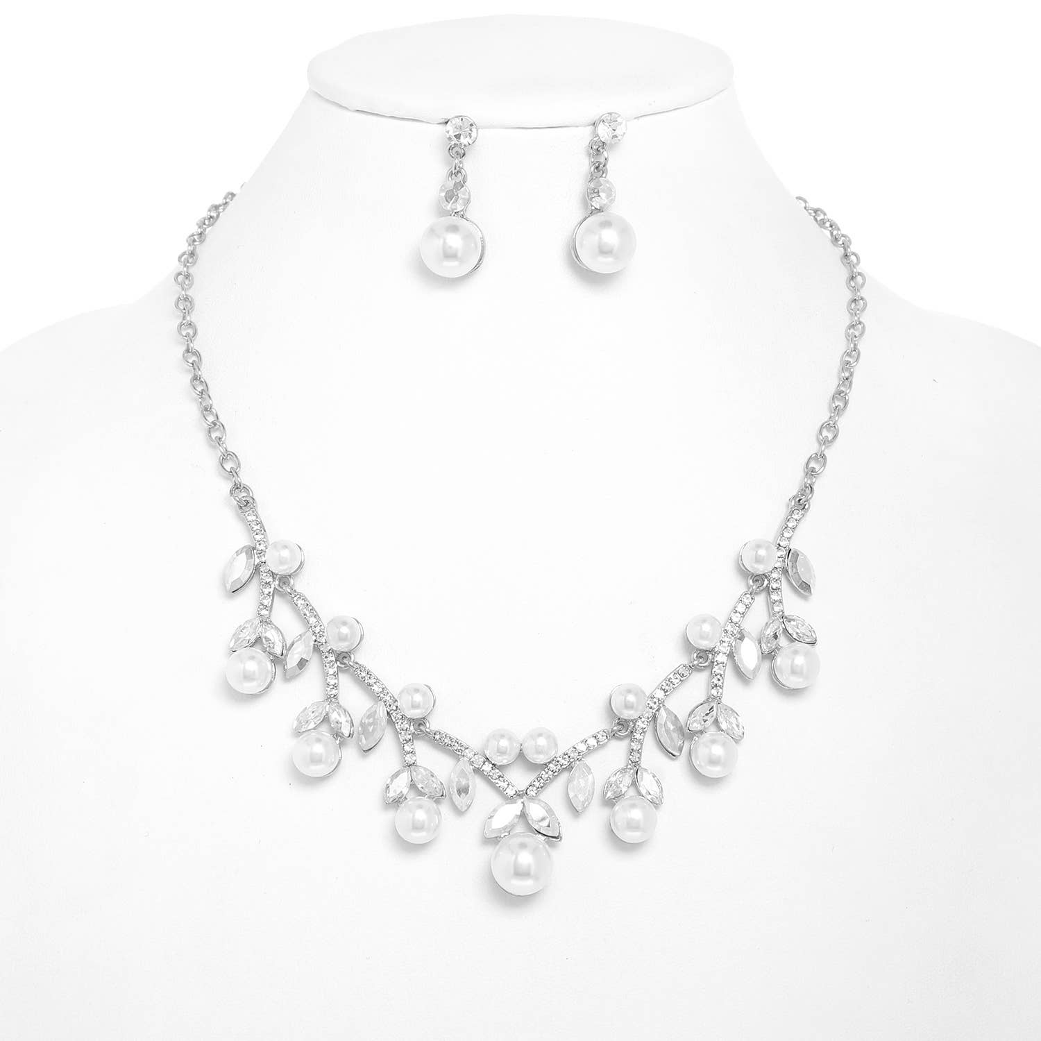 SP Sophia Collection - Wholesale Jewelry Set - Crystal Petal Cut Pearl Necklace Set0