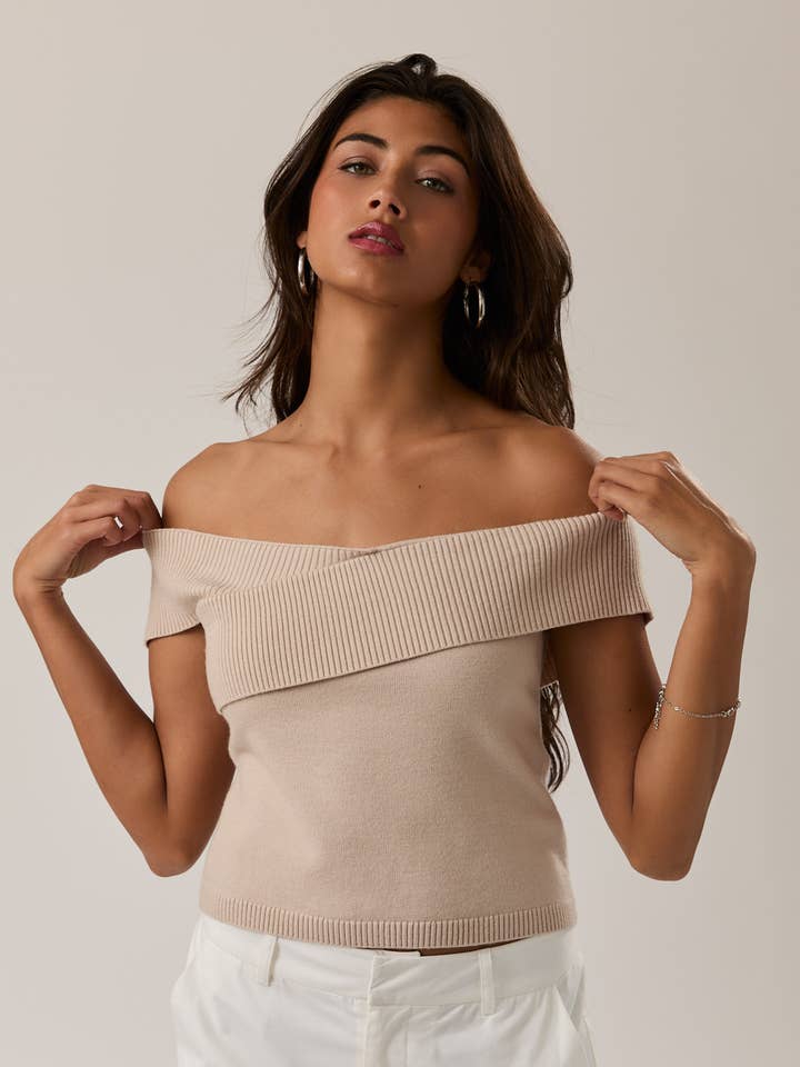 OFF SHOULDER SWEATER KNIT TOP for wholesale by LE LIS