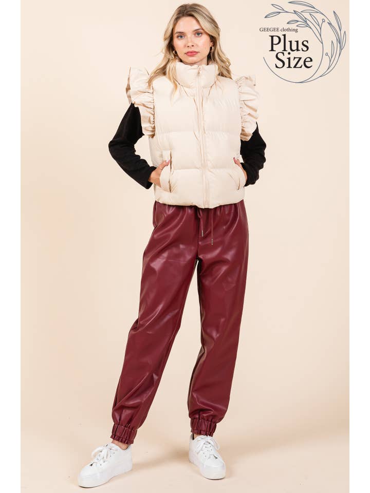 GeeGee x Lovelo - Wholesale Outerwear Vest - Women's - Plus Ruffled Sleeve Puffer Vest, MJ4501PL27