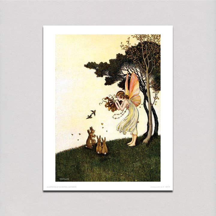 Laughing Elephant - Wholesale Art Print - Fairy Playing Pipes to Animals - Fairies Print