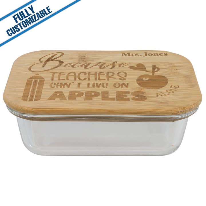 GiftWorksPlus - Wholesale Food Storage Container - Rectangle Glass Container - Bamboo Lid - Fully Customizable