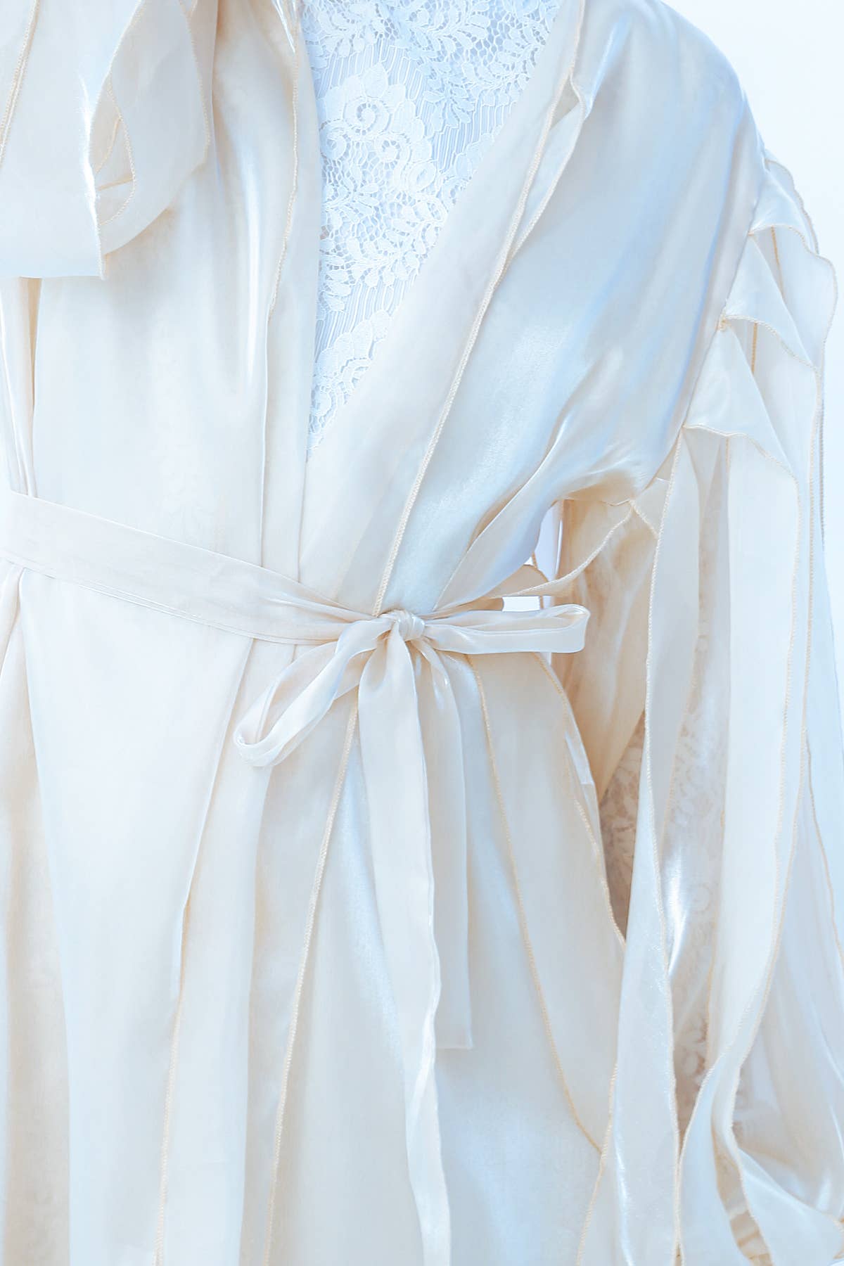 Beige Open Balloon Sleeve Detail Fine Organza Maxi Robe MC4402 for wholesale on Faire6