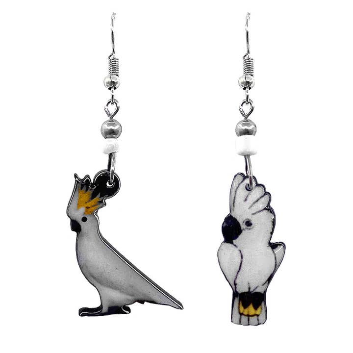 Acrylic Cockatoo Parrot Bird Animal Dangle Earrings for wholesale by Pichincha
