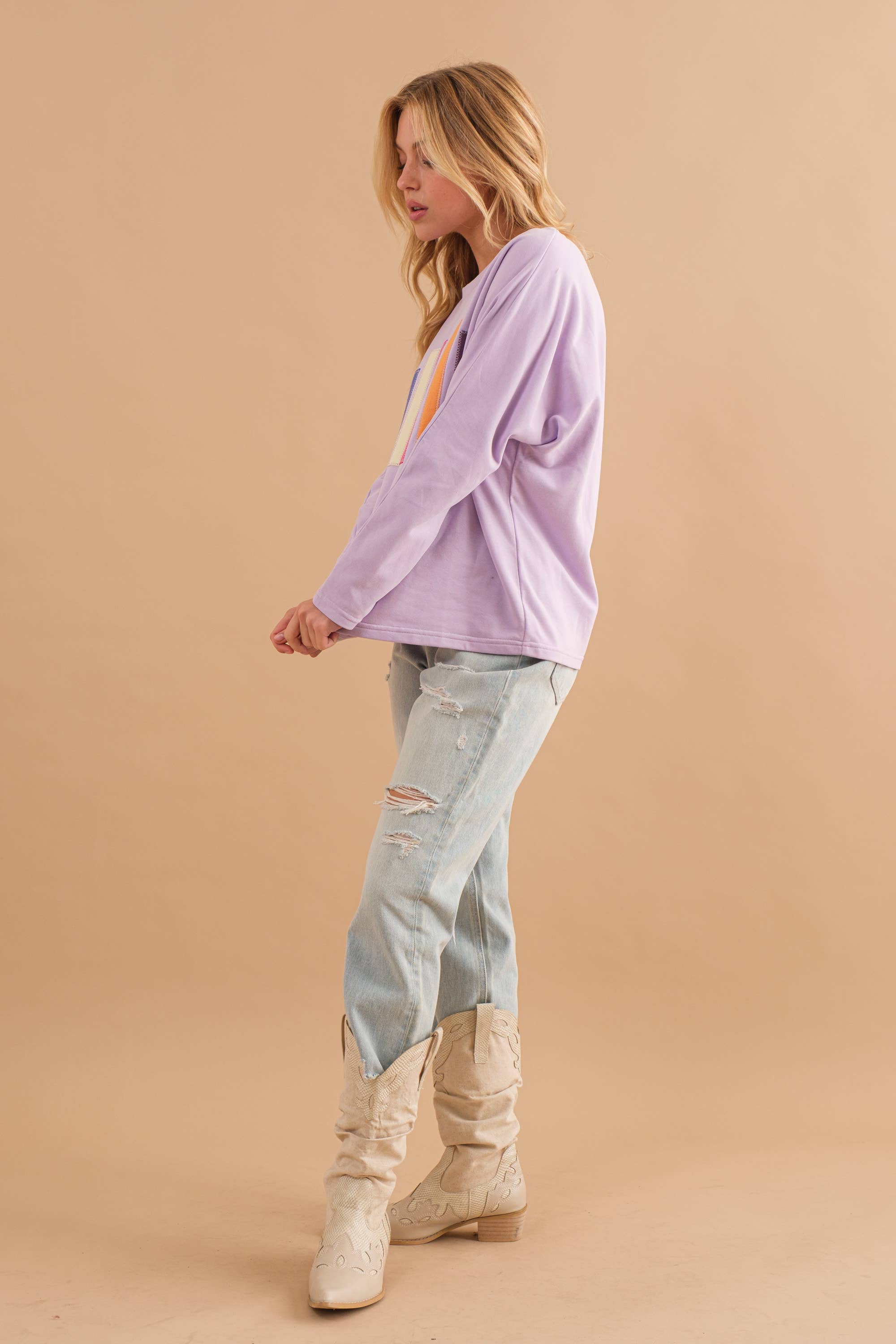 LAVENDEL 61143T - Texturerad Block Pattern Pullover Tröja för wholesale på Faire5