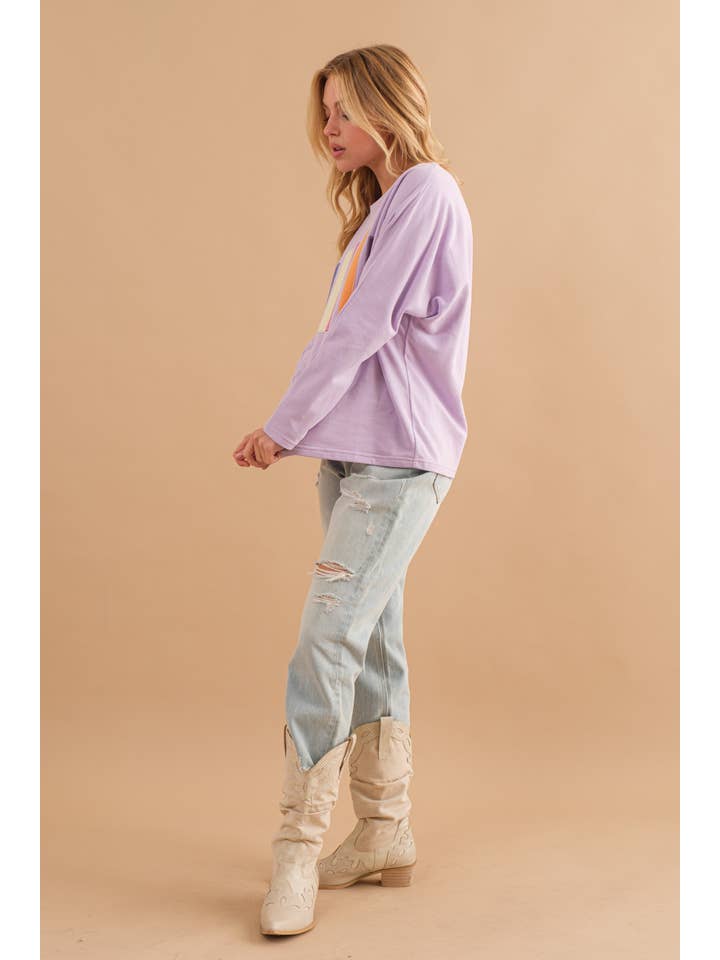 LAVENDER 61143T - Textured Block Pattern Pullover Sweatshirt for wholesale on Faire5