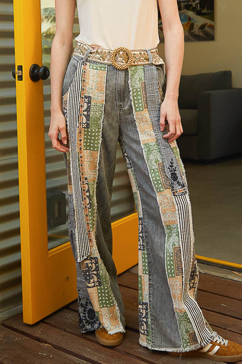 Pol Clothing - Wholesale Jeans - Women's - Patchwork relaxed woven denim pant26