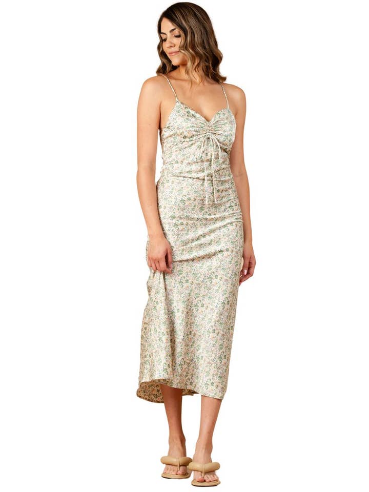 Lucca Couture - Wholesale Dress - Women's - LCD2430-FREESIA SLIP MIDI DRESS-GREEN FLORAL