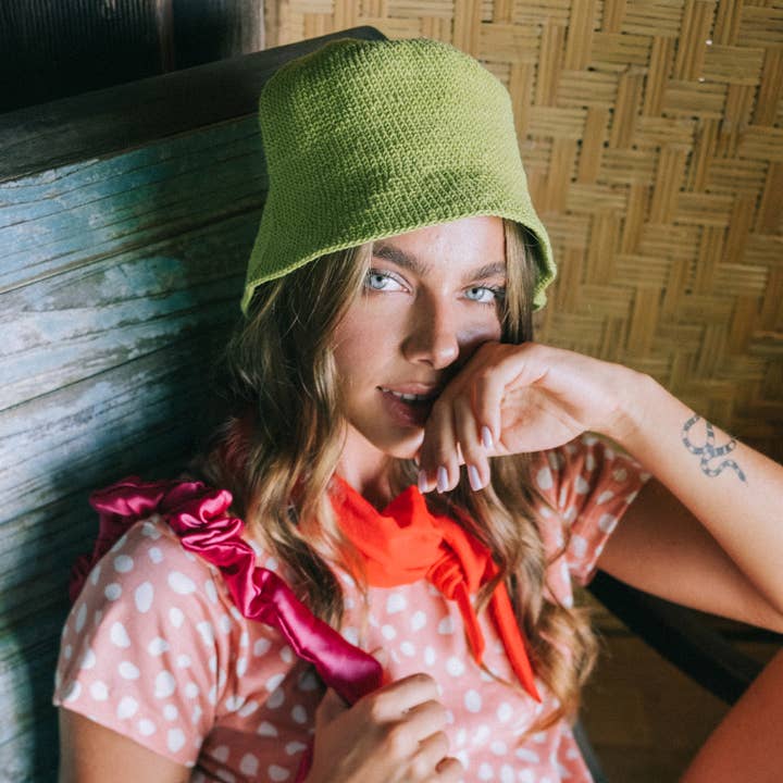 Brunna Co - Wholesale Bucket Hat - Women's - FLORETTE Crochet Bucket Hat, in Lime Green