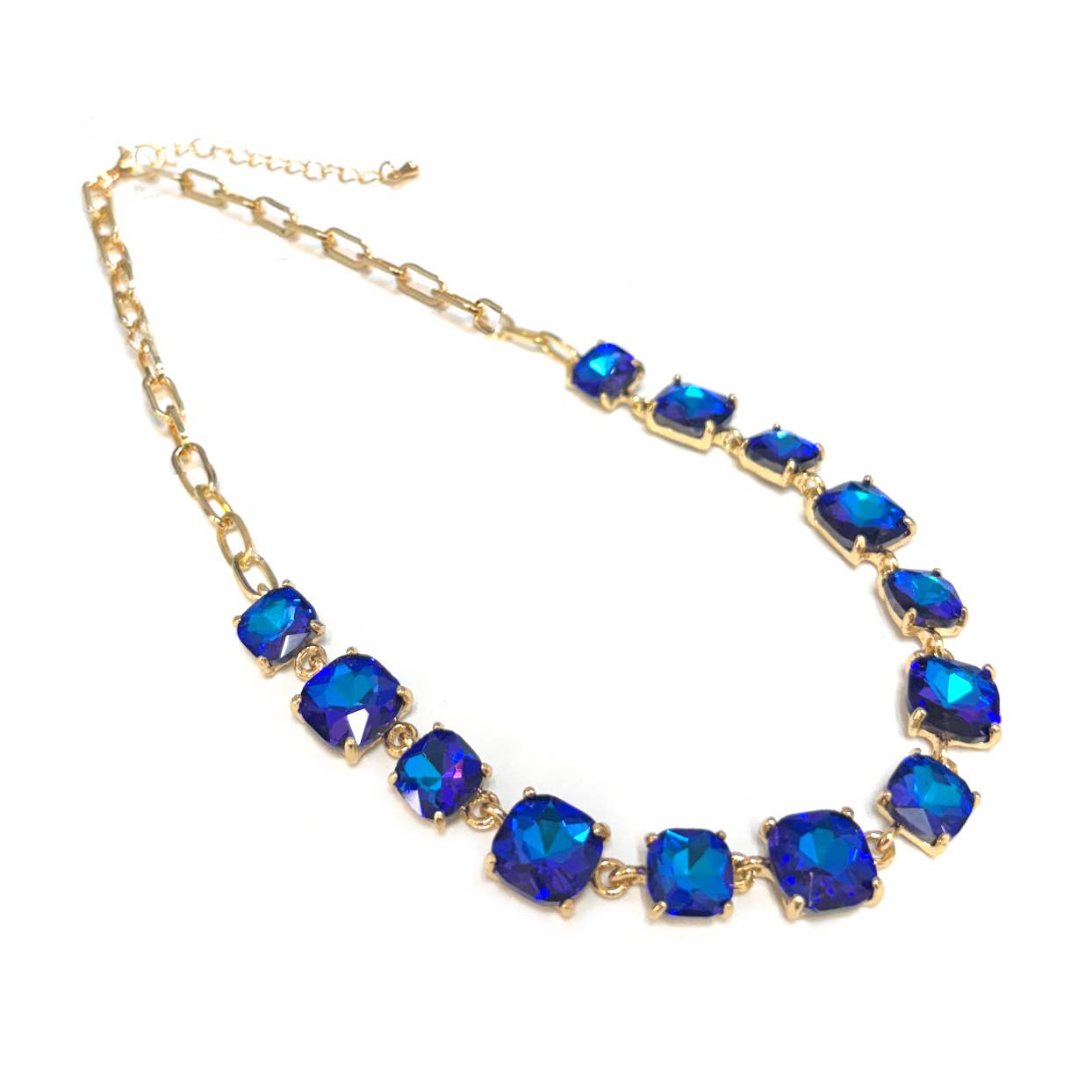 StarryNYC - Vente Collier maille et chaîne - Collier à chaîne à maillons en cristal carré en verre taillé en coussin26