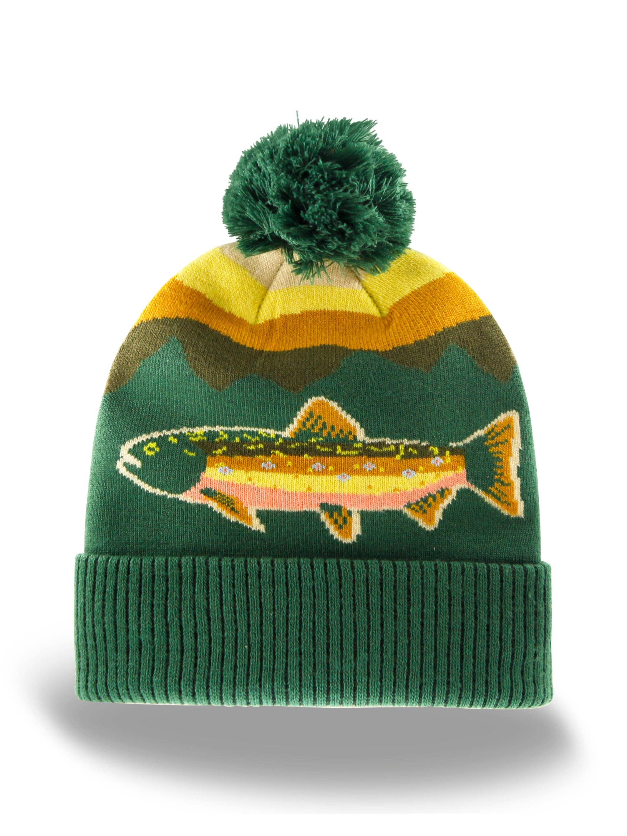 Northern Icons Creations INC – wholesale Beanie – Unisex – Rainbow Trout Knit Beanie Hat with Pom | Outdoor Fishing Mountain Winter Ribbed Cuffed Cap1