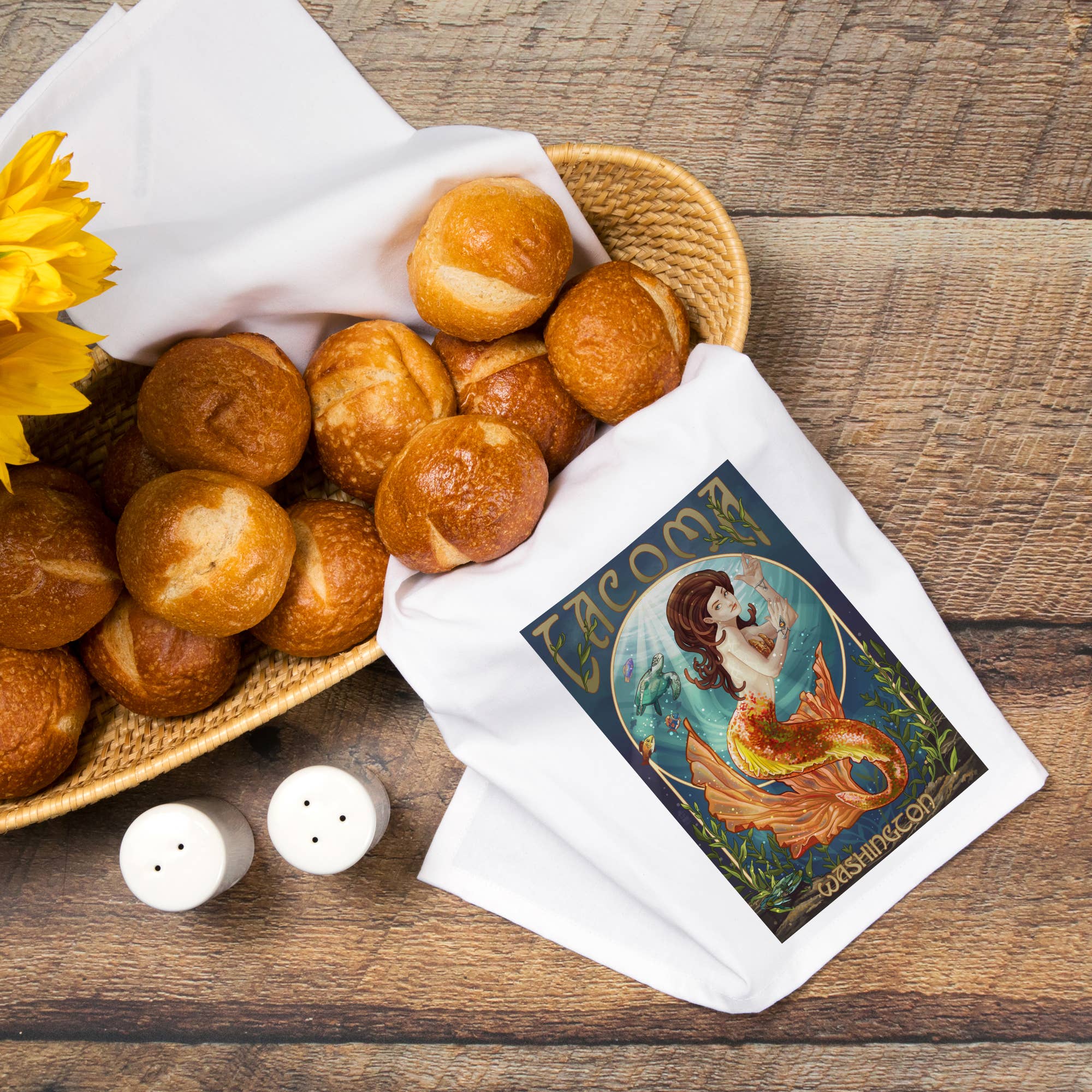 Lantern Press - Vendita all'ingrosso Strofinacci - ASCIUGAMANO DA TÈ BIOLOGICO Tacoma, Washington, Mermaid7