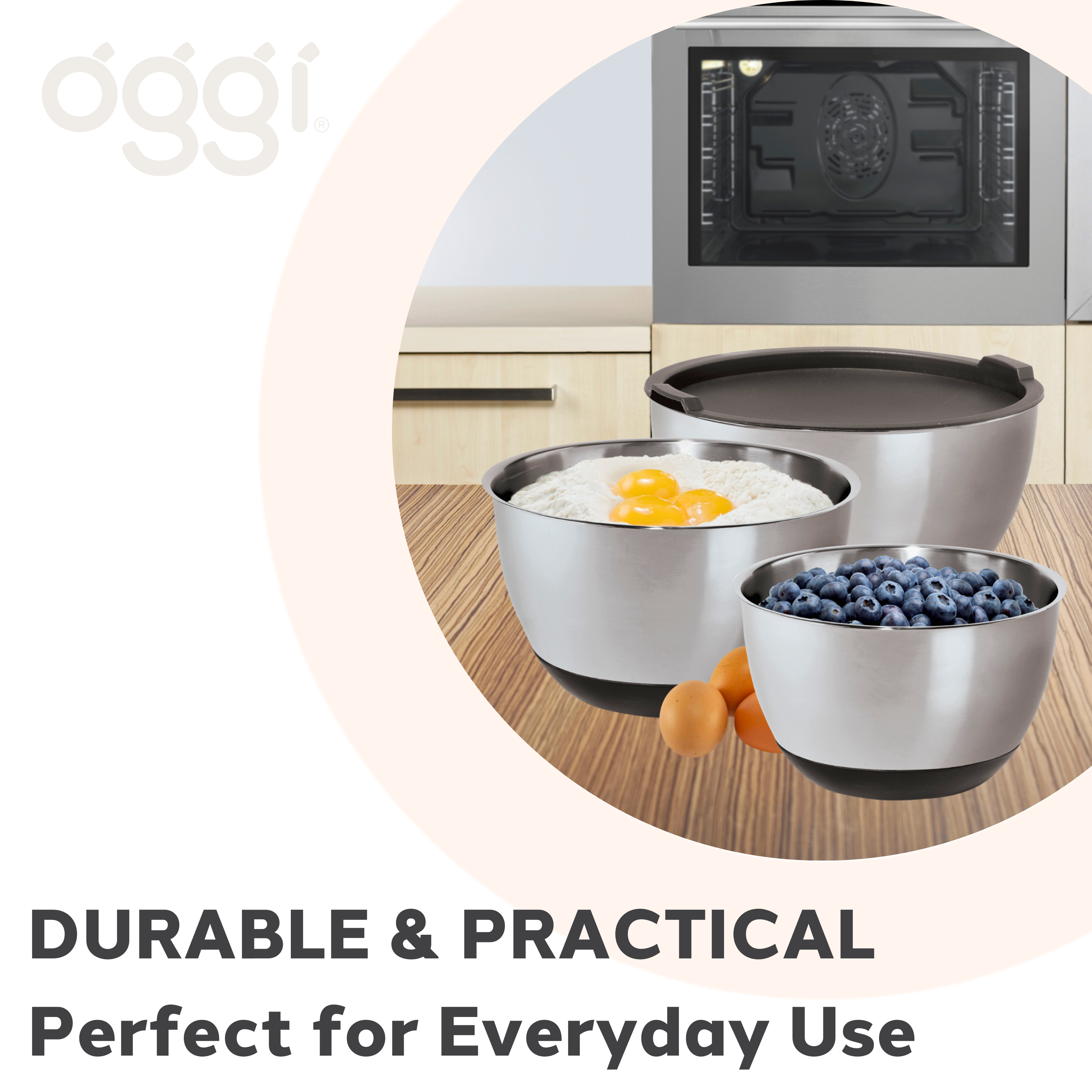 Oggi - Wholesale Mixing Bowl - Mixing Bowls - s/ 3 Stainless w/ Silicone (1.5, 3, 5 qt)3