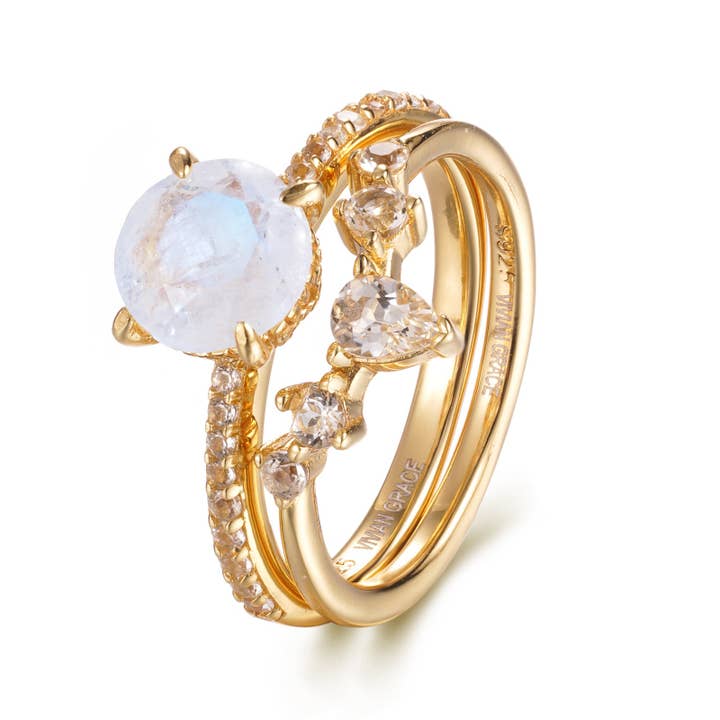 Vivian Grace Jewelry - Wholesale Single Stone/Solitaire Ring - Ava Moonstone & Topaz Ring Set12