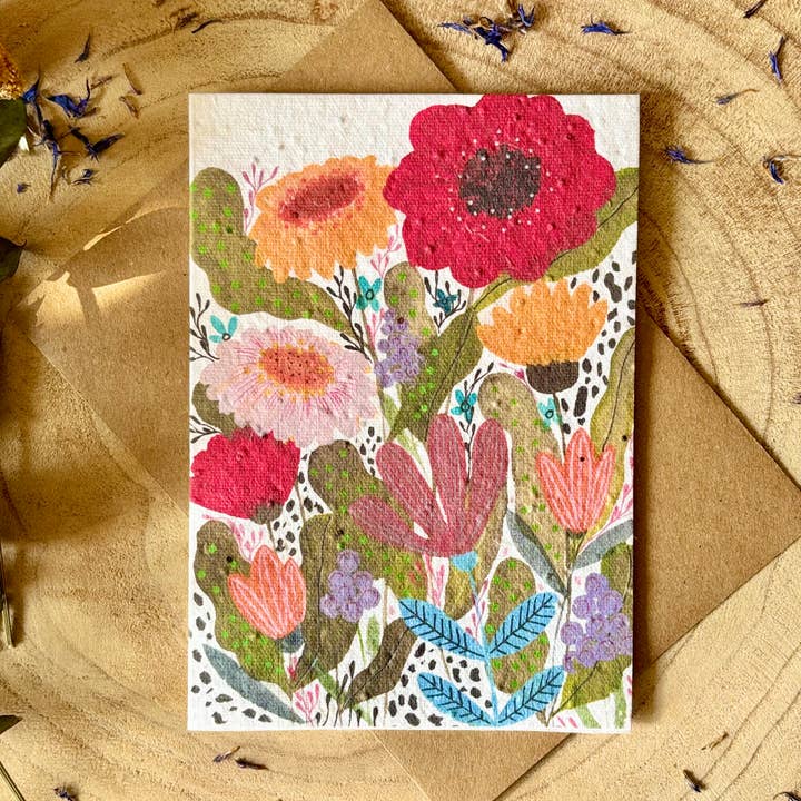 Plantable Seed Paper Birthday Card, Floral Greeting cards for wholesale by Erika's Whimsical Art
