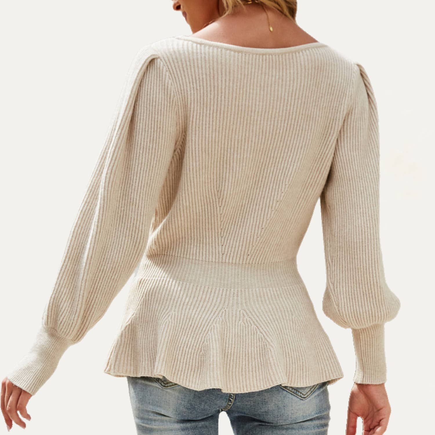 The Moment Collection - Wholesale Knit Sweater - Women's - Chic Balloon Sleeve Flouncy Knit Sweater Top5