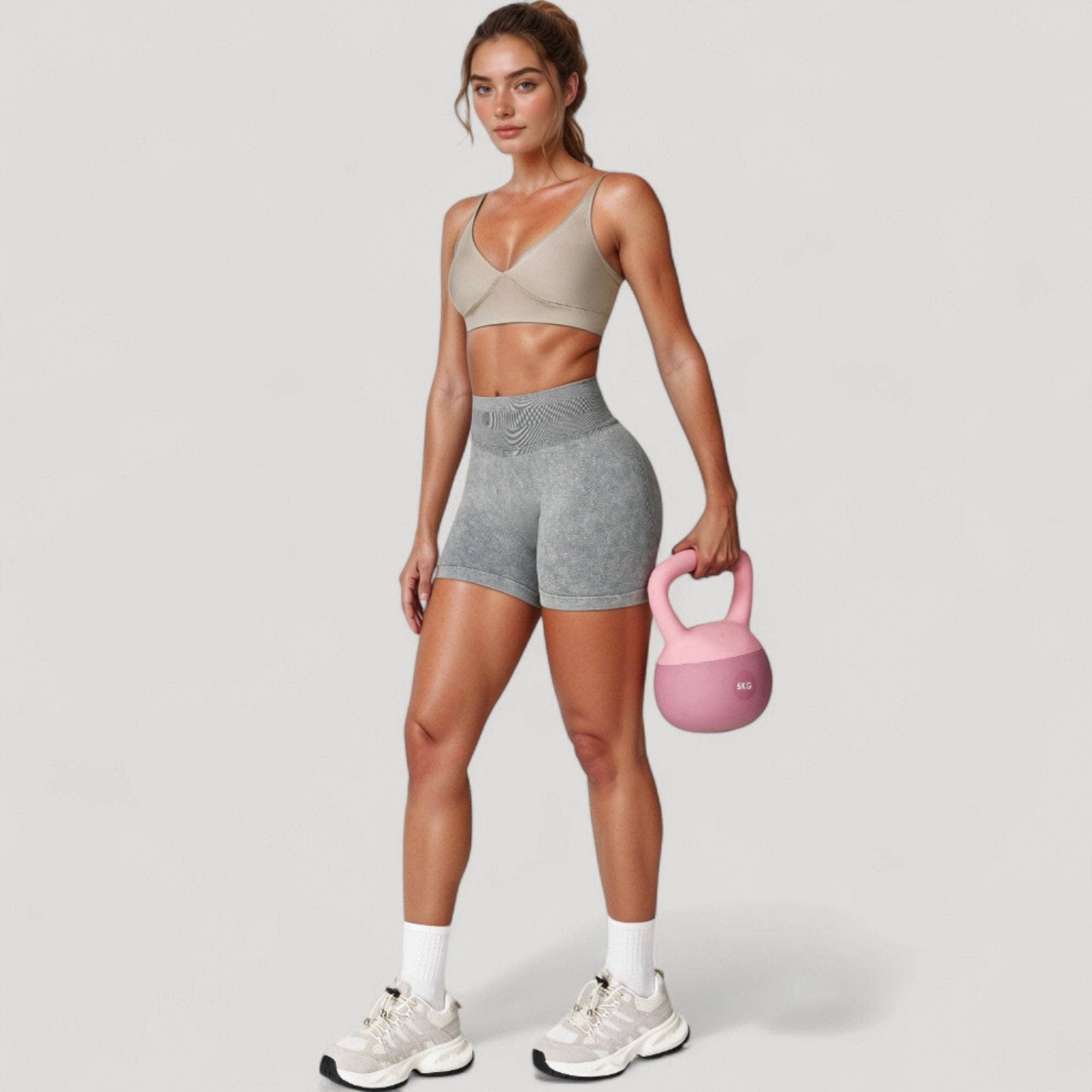 Active by Anna-Kaci - Vente Short de sport – femme - Shorts de cyclisme sans couture à taille haute côtelée pour femmes avec élasticité2